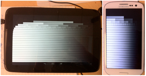 Test shader running on Mali-T604 (Nexus 10, left) and Adreno 225 
