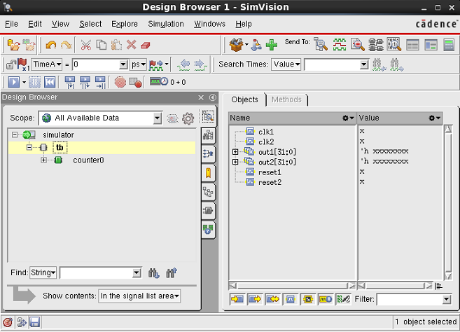 SimVision GUI Sending counter0 to a new Source browser