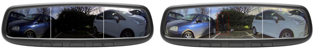 Side by side rearview images car camera