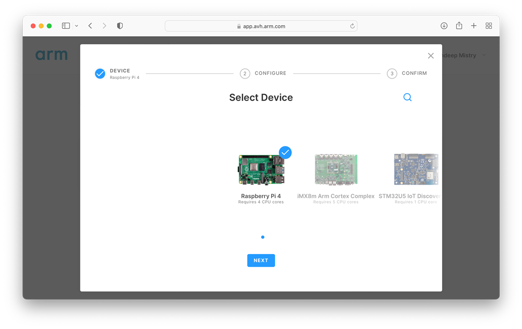 Arm Virtual Hardware - Raspberry Pi Select