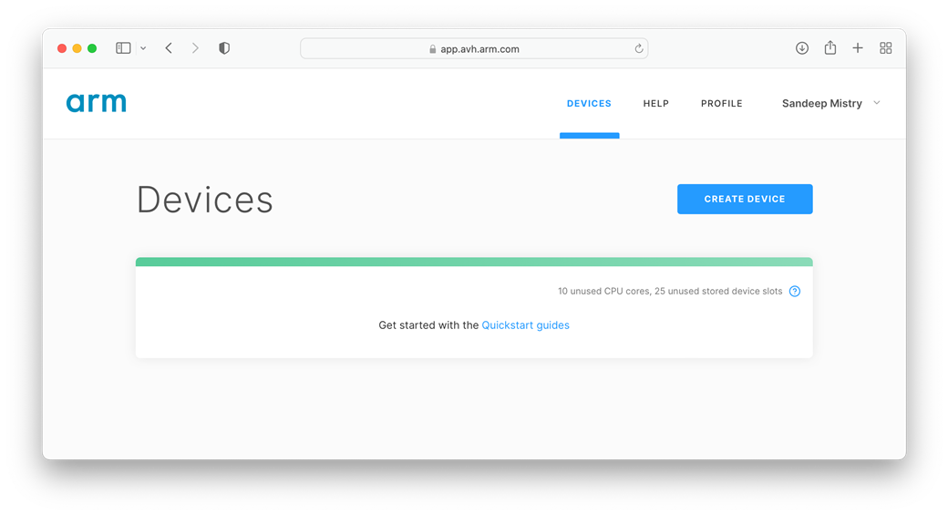 Arm Virtual Hardware - Create Device