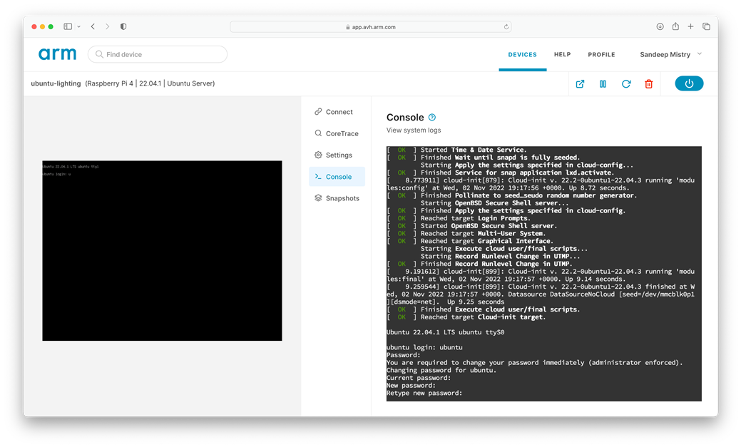 Arm Virtual hardware - Console