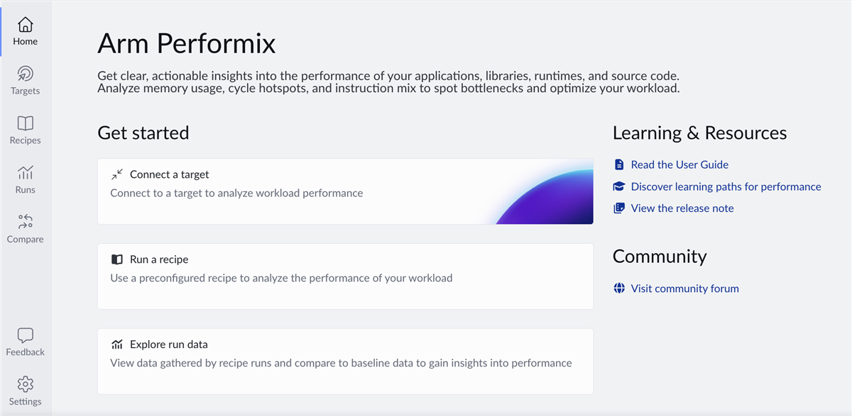 Arm Performix welcome screen