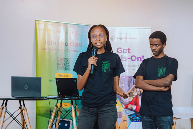A picture of students presenting at the hackathon.
