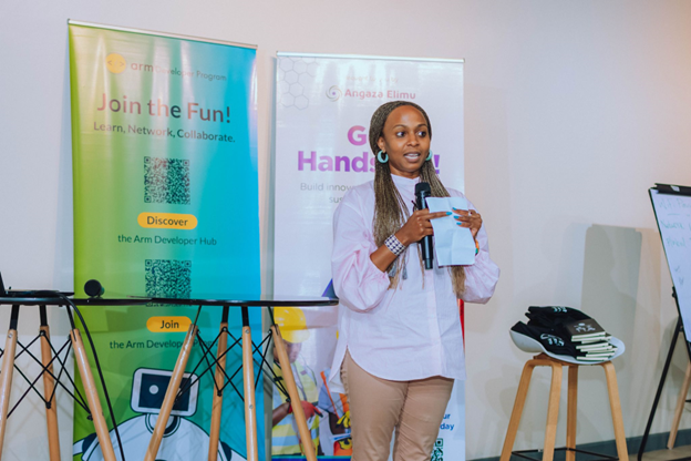  A presenter giving a talk at the hackathon.