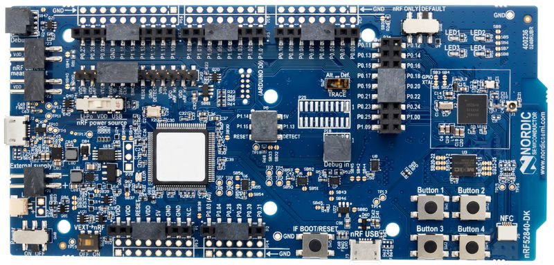 A picture of the Nordic Semi nRF52840 chipboard