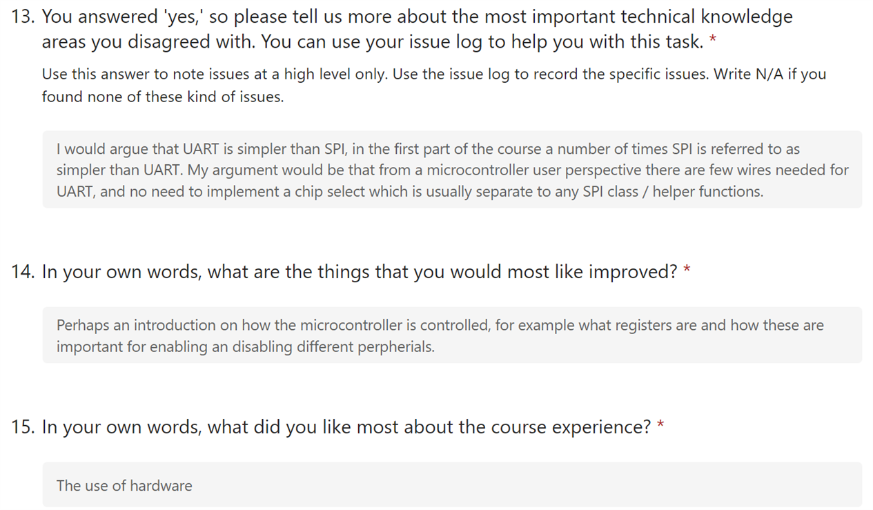  High Level Survey on the Course Experience