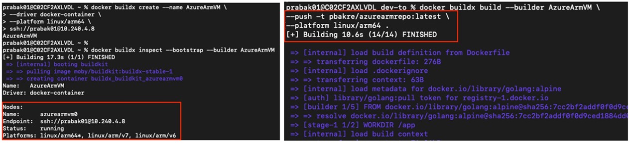Register and bootstrap for Arm-based Azure VM as remote builder and build docker image with BuildX