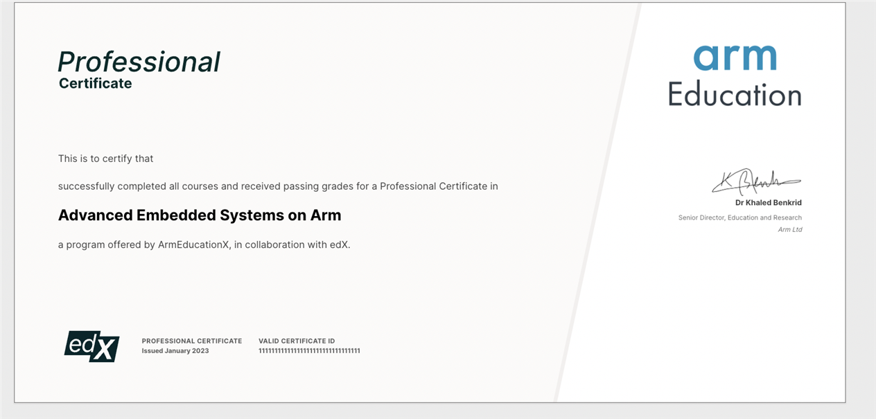 Image of sample professional certificate 