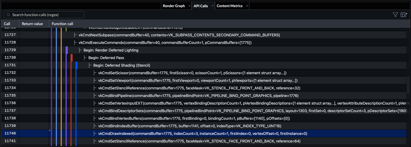 API Calls view showing Vulkan debug labels in Arm Frame Advisor