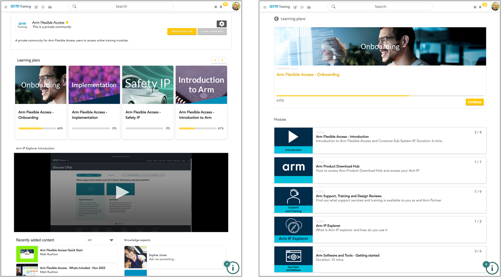 Screen capture of Arm Flexible Access Onboarding online learning screens