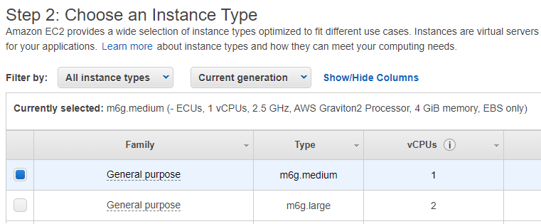 AWS Arm instances types