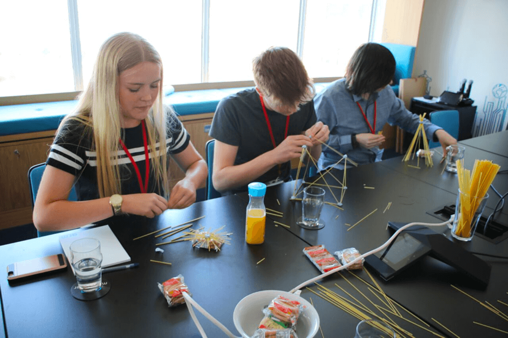 Uptree event. Children building models with spaghetti