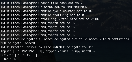 Vela compilation output showing operator delegation.