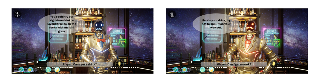 Polite and Grumpy modes of Bartender, generating appropriately different responses.