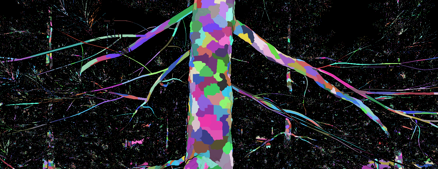 Nanite Cluster visualization showing cluster distribution on a tree model.