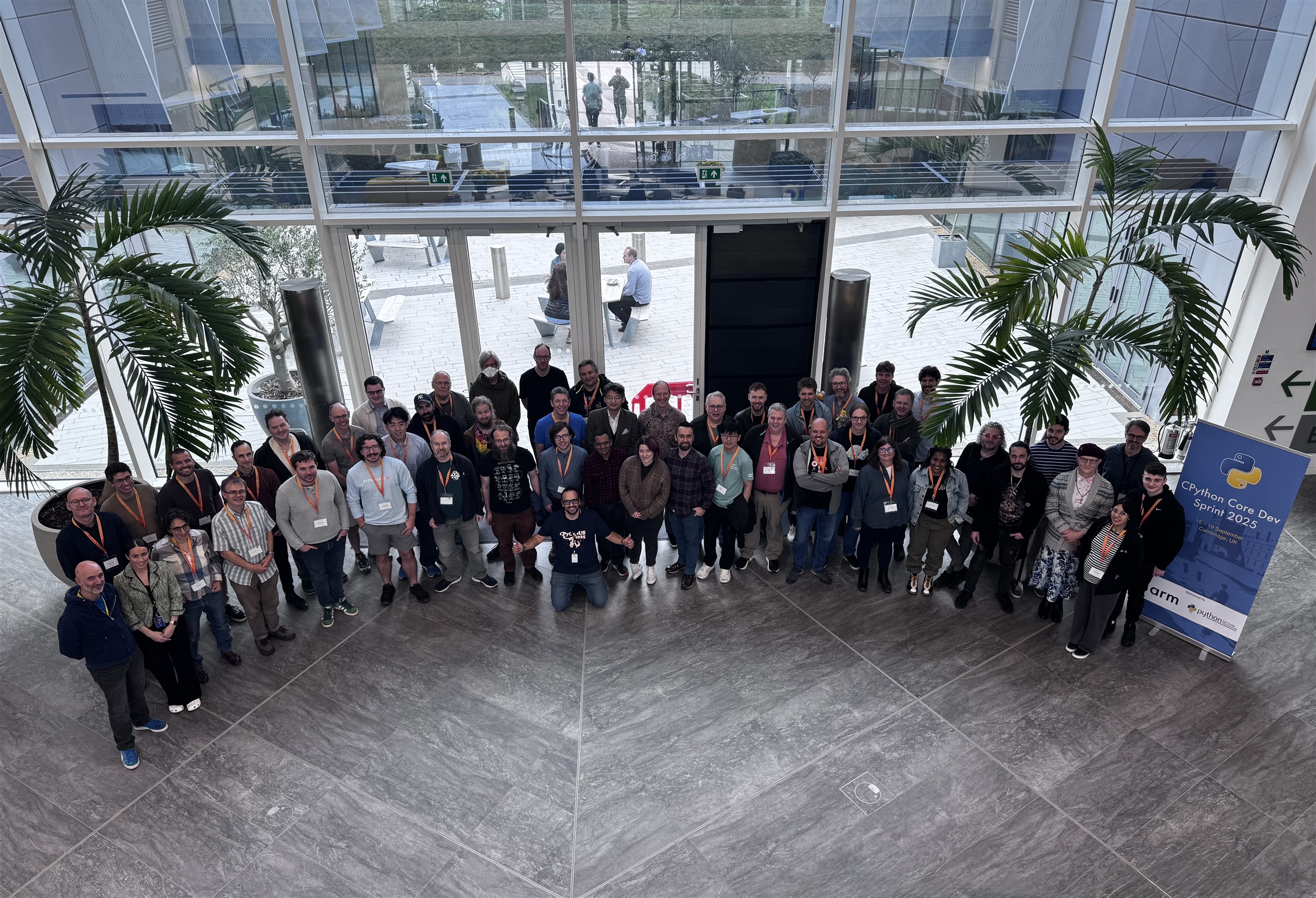 CPython sprint attendees in the reception of the Arm Cambridge headquarters