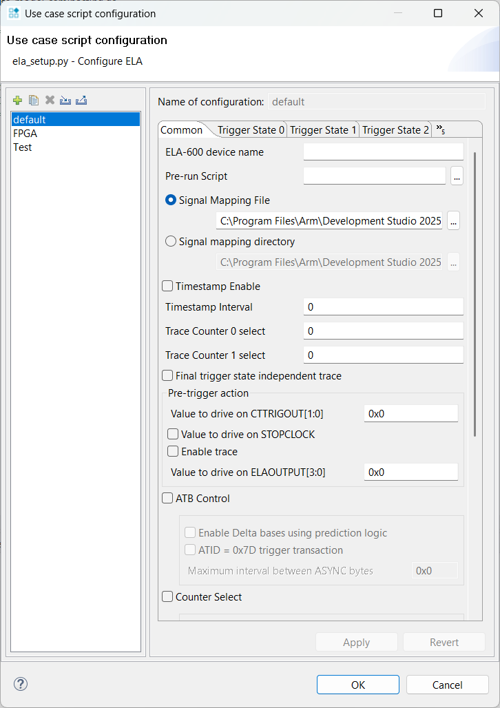 Configuration dialog box for ELA-600
