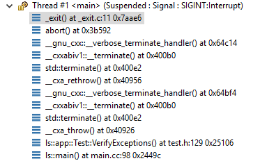 Call stack showing uncaught exception calling terminate() twice