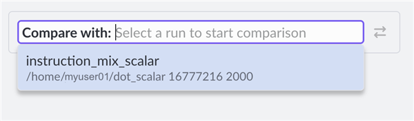 Selecting another run to compare Instruction Mix results in Arm Performix