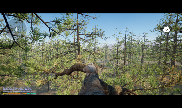 Final optimized Mori scene demonstrating detailed vegetation and stable Nanite performance on Arm mobile hardware.