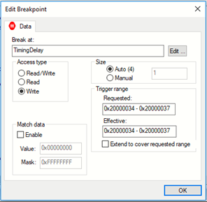 A dialog box for Edit Breakpoint
