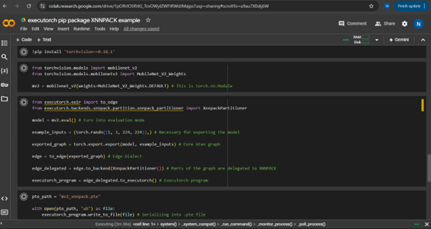 A screenshot of Executorch pip package