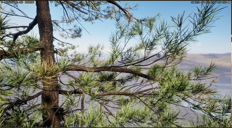 High-detail Nanite tree branches and foliage rendered in Unreal Engine.