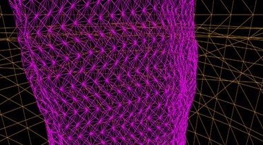 Nanite Triangles visualization showing dense bark geometry on a high-polygon tree trunk.