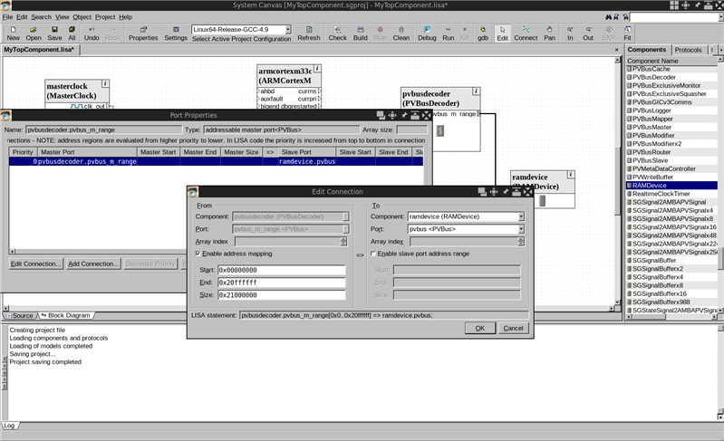  Changing the end address in the System Canvas window.