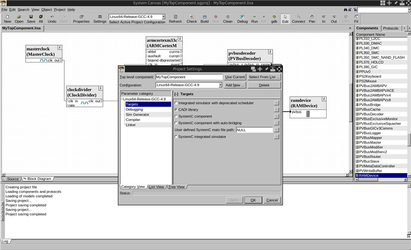  Projects to project settings in the System Canvas window.