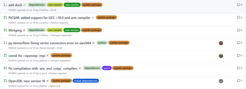 A selection of pull requests to Spack to fix packages for Arm