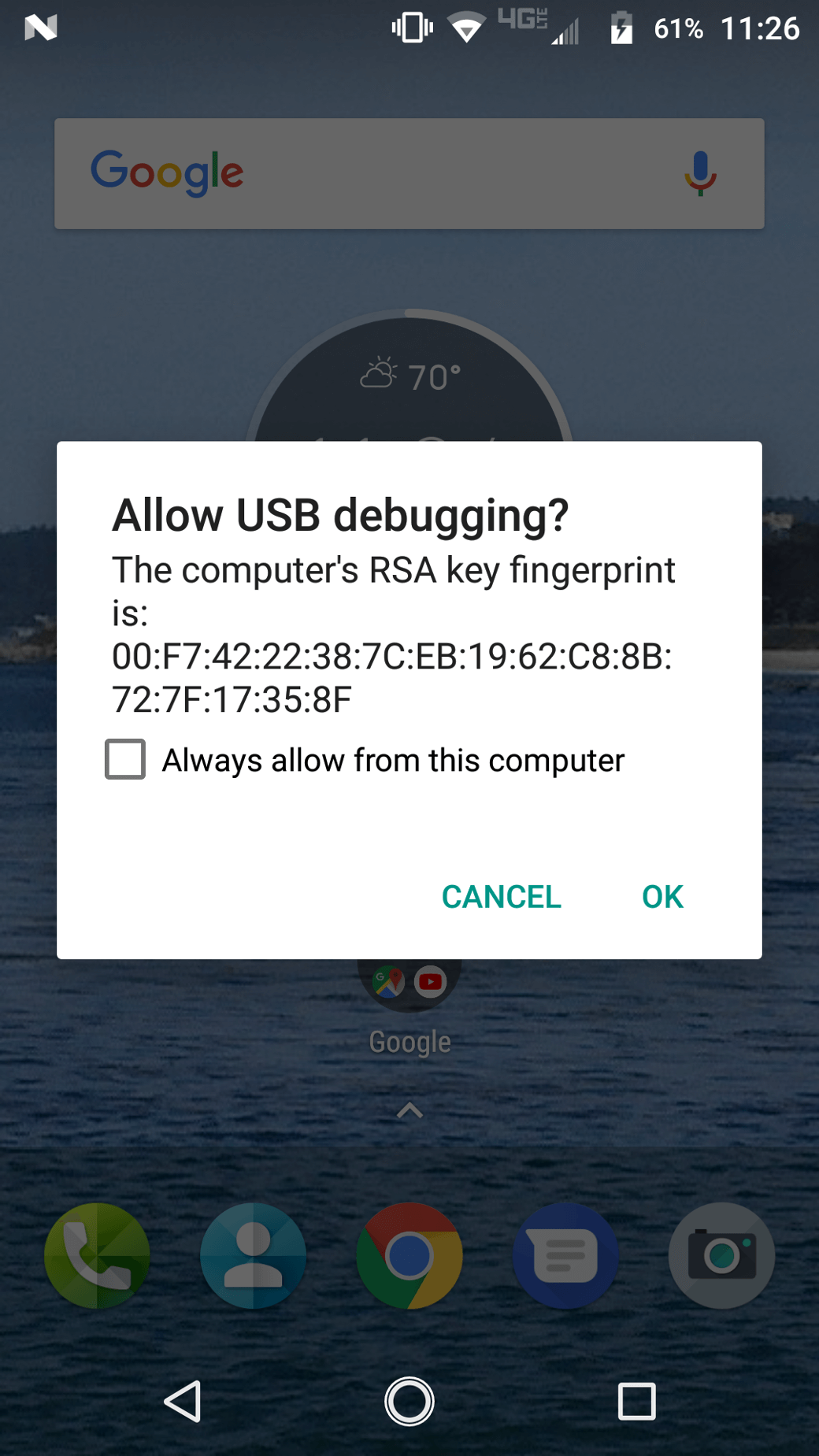Allow USB authorisation screen