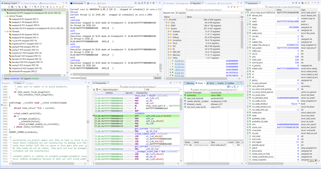 Screen-shot of post-MMU source-level debug