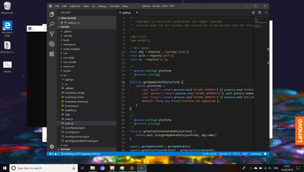 Visual Studio Code running for the first time with all native modules