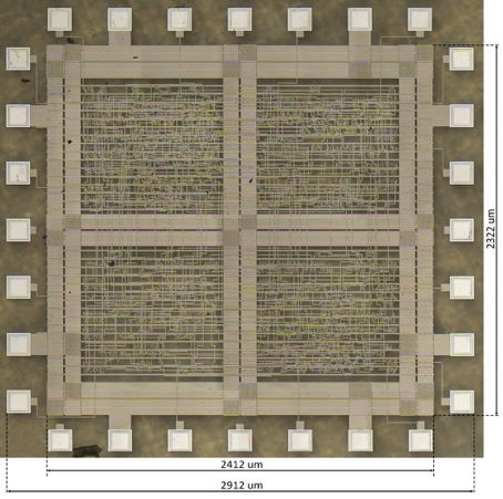 Micrograph of the ML Natively Flexible Processing Engine (NFPE) as a flexible IC.